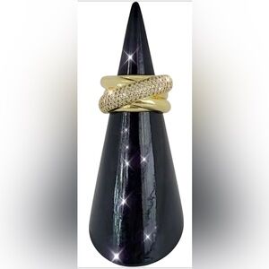 FASHION JEWELRY RING STAINLESS STEEL GOLD COLOR ADJUSTABLE ZIRCONIA SIZE 8